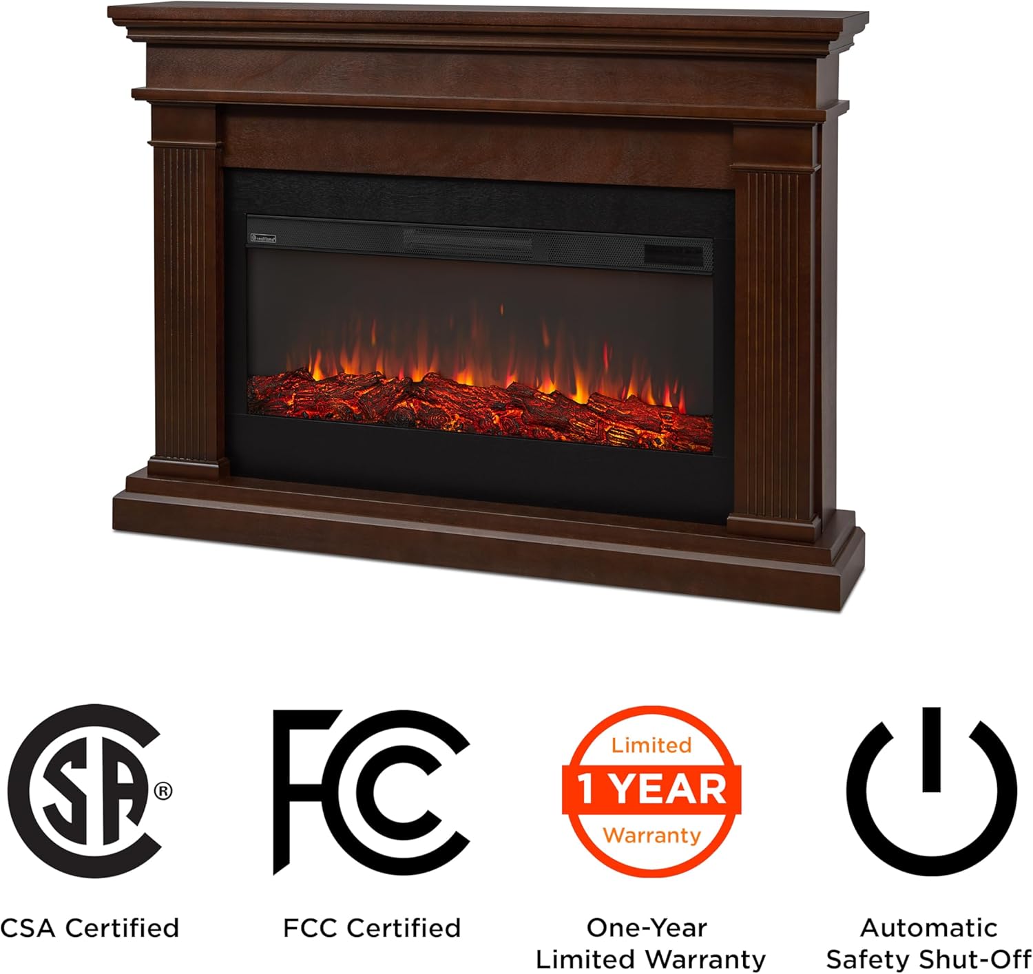 Real Flame Beau 59" Landscape Electric Fireplace with Mantel for Living Room or Bedroom, Replaceable Fireplace Insert Heater, Realistic Log and Flame Effect, Remote Control, Timer