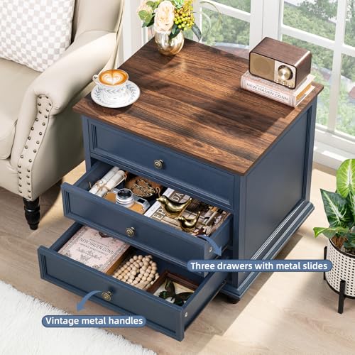 Farmhouse Coffee Table Set of 3, Furniture Set with Charging Station, Coffee Table with Hidden Storage Organizer and Nightsand 3-piece set, Country Center Table Set for Living Room,Office, Home