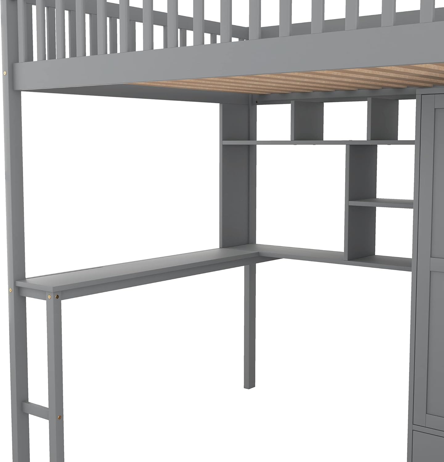 Harper & Bright Designs Full Size Loft Bed with Stairs, Desk, Bookshelf, Storage Drawers and Wardrobe, Solid Wood Loft Bed Frame for Kids Teens Adults (Gray)