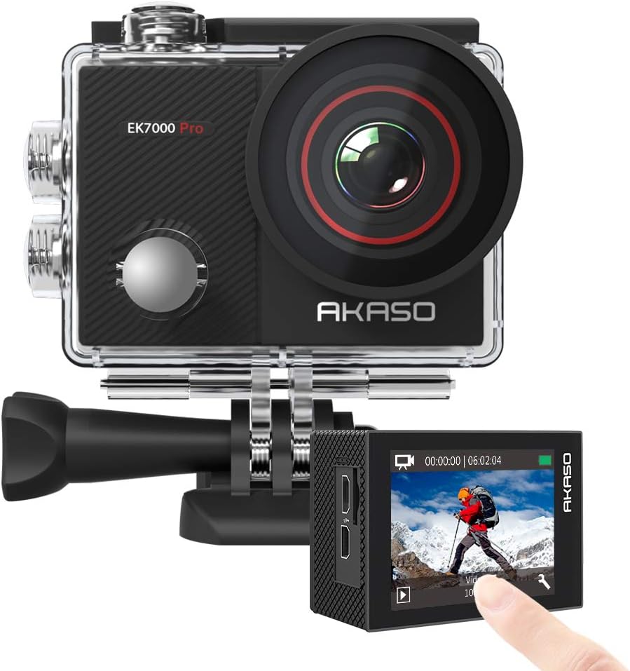 AKASO EK7000 Pro 4K Action Camera with Touch Screen EIS Adjustable View Angle Web Camera 40m Waterproof Camera Remote Control Sports Camera with Helmet Accessories Kit Pack of 2