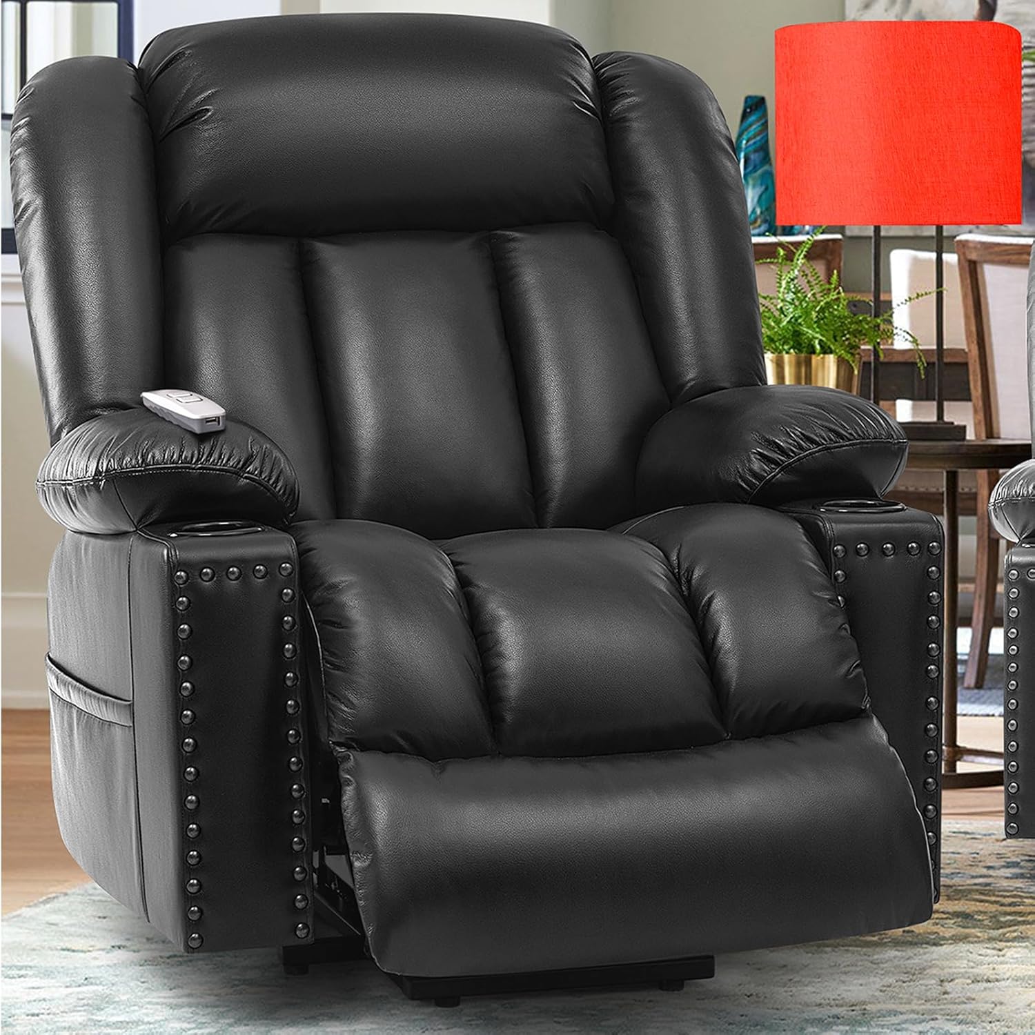 Dual Motor Power Lift Chair Recliner for Elderly with Heat and Massage, Infinite Position Lay Flat Lift Chairs Recliners for Seniors, USB Ports, Cup Holder, Black