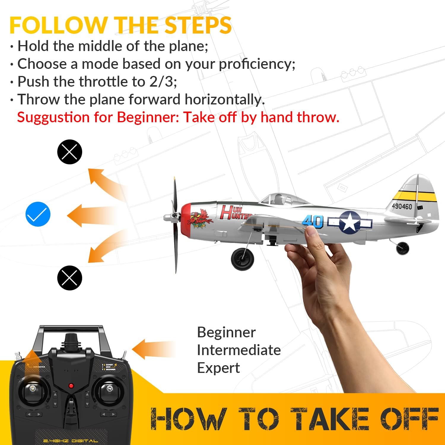 CKYSCHN RC Plane for Beginners, VOLANTEXRC 4CH WWII P-47 Model RC Airplane RTF, Remote Control Plane with Xpilot, Remote Control Airplanes for Adults Boys, One Key Aerobatic