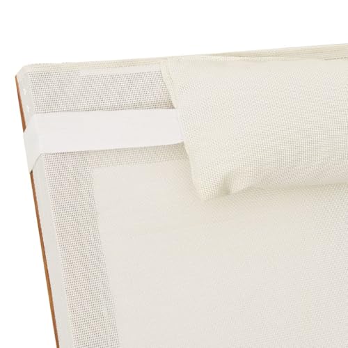 Sun Lounger with Pillow White Textilene and Solid Wood Poplar,Luxurious Patio Sun Lounger Adjustable Reclining Backrest for Optimal Comfort Textilene and Poplar Wood, 1