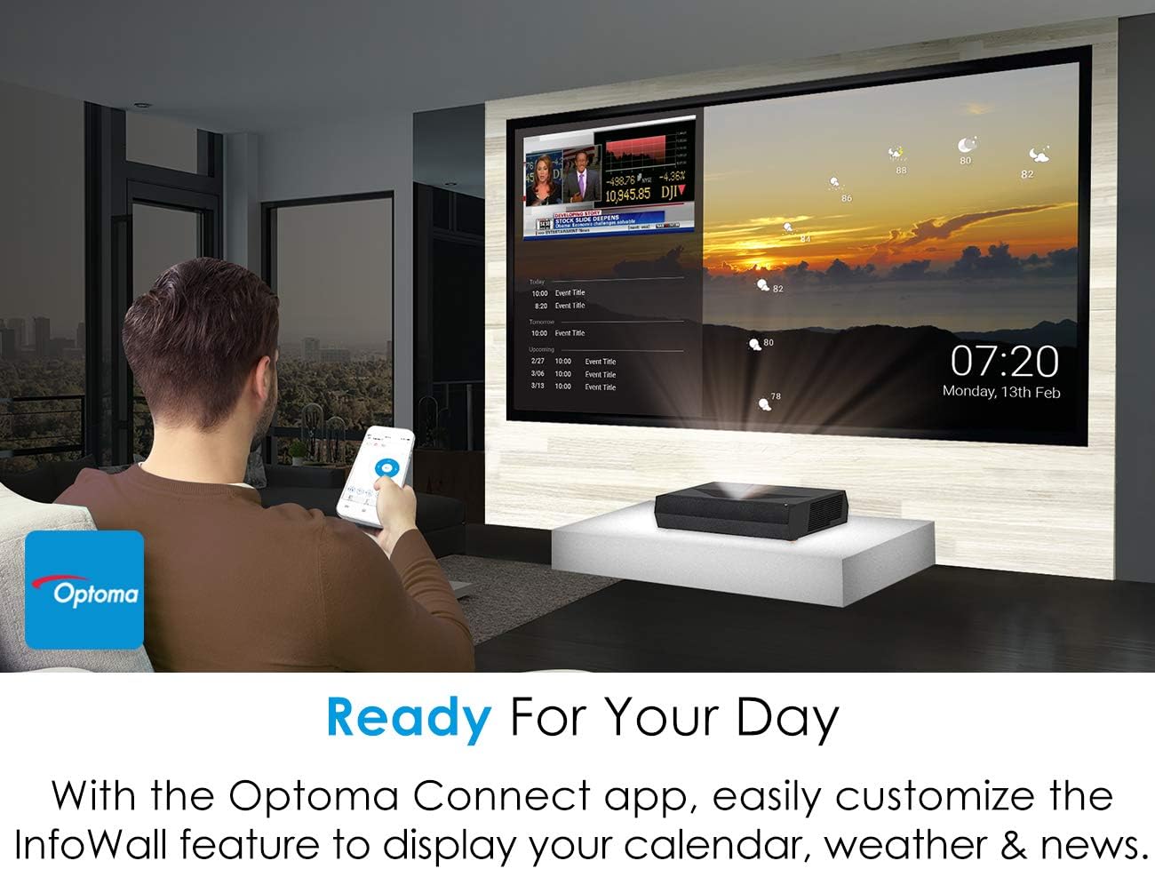 Optoma CinemaX P1 4K UHD Laser TV Home Theater Projector | Bright 3000 Lumens | Ultra Short Throw | Integrated NuForce Soundbar | Stream Netflix and Prime Video | Works with Alexa and Google Assistant