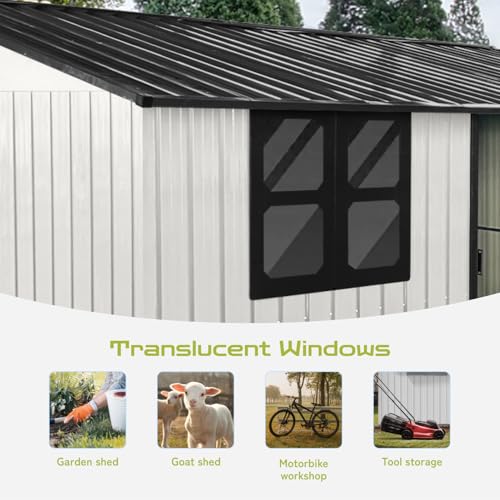 10' x 8' Large Outdoor Storage Shed, Sturdy Metal Building w/Windows & Lockable Doors for Garden, Backyard, Poolside and Lawn, Grey