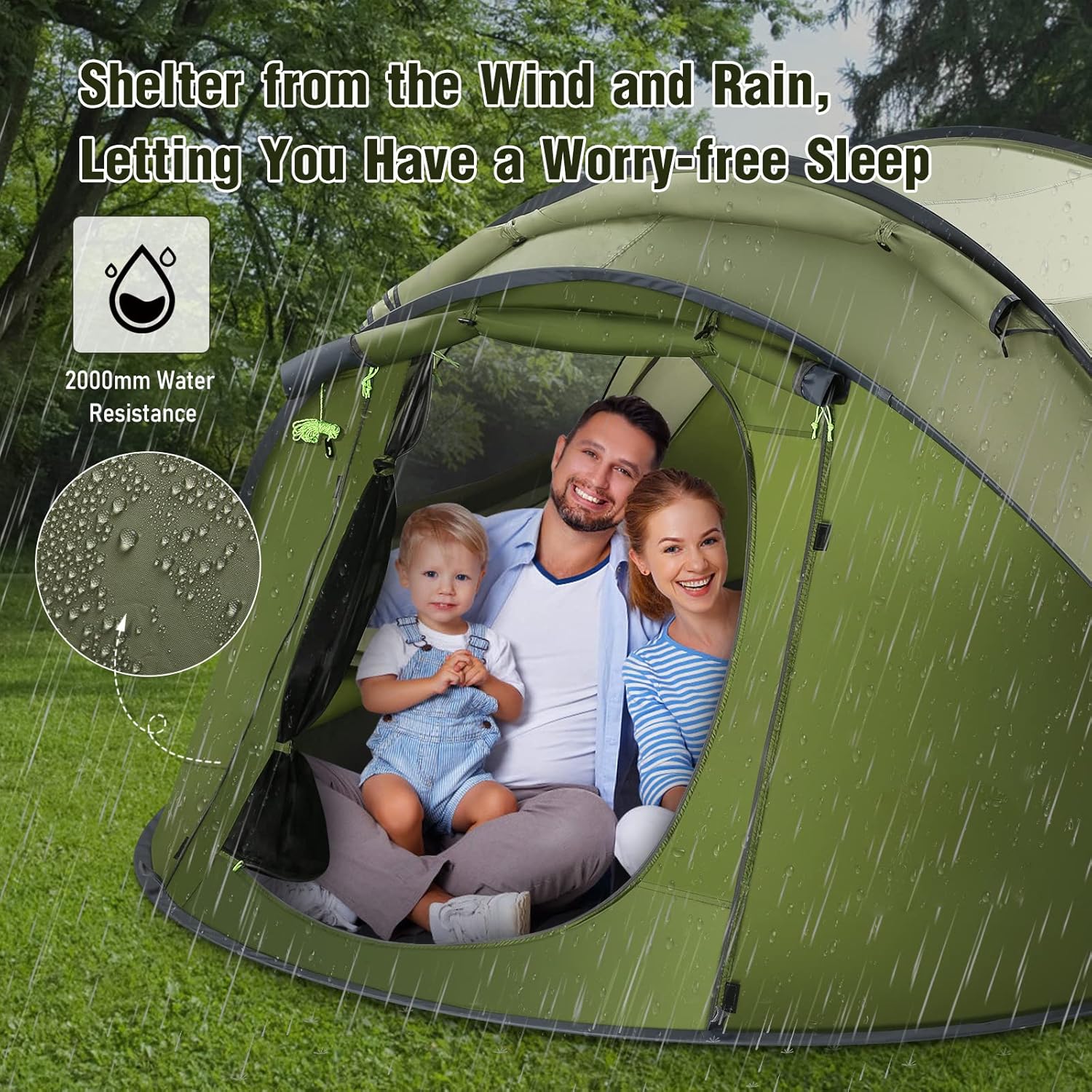 Pop Up Tent 4 Person, Camping Tent with 2000mm Waterproof & Carry Bag, Windproof, Automatic Set up, Lightweight for Camping, Backpacking & Hiking
