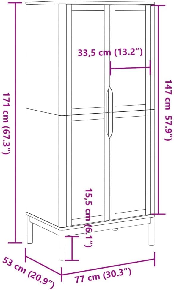 vidaXL Wardrobe Floro - Solid Pine Wood Wax Brown, 30.3"x20.9"x67.3" - Ample Storage with Wooden Legs, Bedroom Closet