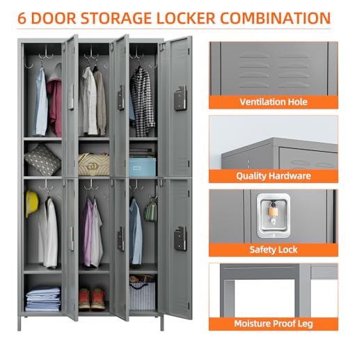 METAN Metal Storage Locker for School Office Gym Bedroom, 12 Doors Locker Cabinet for Employees, Industrial Steel Storage Locker with 12 Hooks, Assembly Required (12 Door-Light Gray)