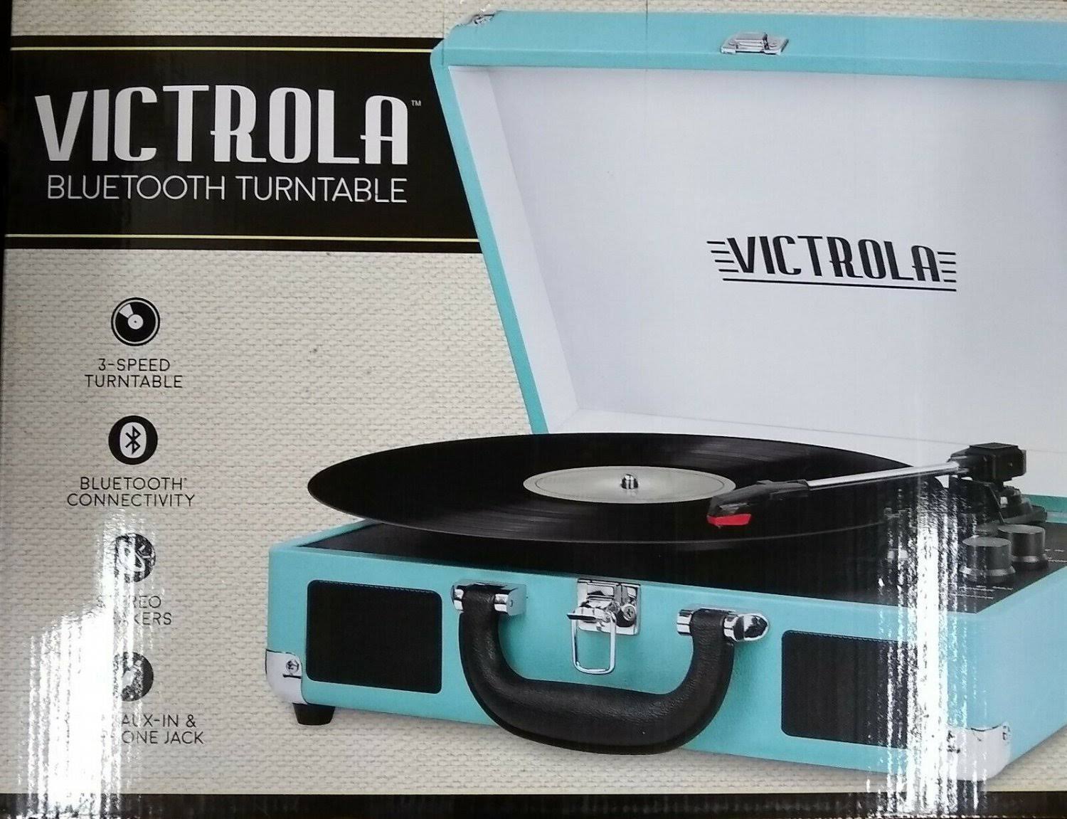 Victrola Vintage 3-Speed Bluetooth Suitcase Turntable with Speakers, Aqua