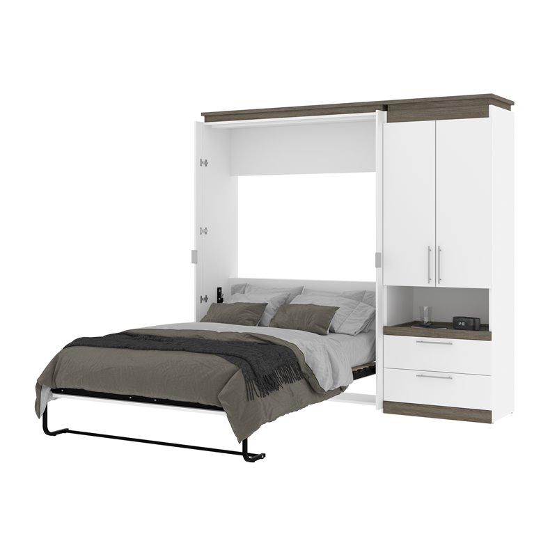 Atlin Designs 89" Full Murphy Bed with Storage Cabinet in White