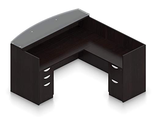 Offices To Go L Shaped Reception Desk with Glass Transaction Counter and 2 Sets of DrawersW/Drawers in (Artisan Grey)