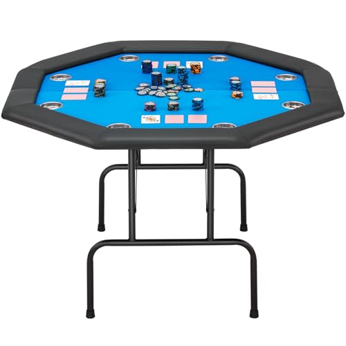 ECOTOUGE Game Poker Table w/Stainless Steel Cup Holder Casino Leisure Top Texas Hold'em Table for 8 Player with Leg, Green Felt