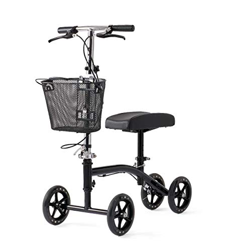Medline Steerable Knee Walker, Large 8" Wheels, Adjustable Height and Storage Bag, Supports up to 300 lbs, Black