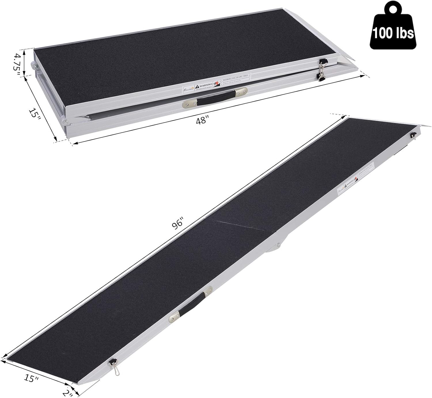 PawHut 96" Portable Bi-Fold Folding Vehicle Pet Ramp for Large Dog or Animals with Safety Lock & Convenient Carry Handle