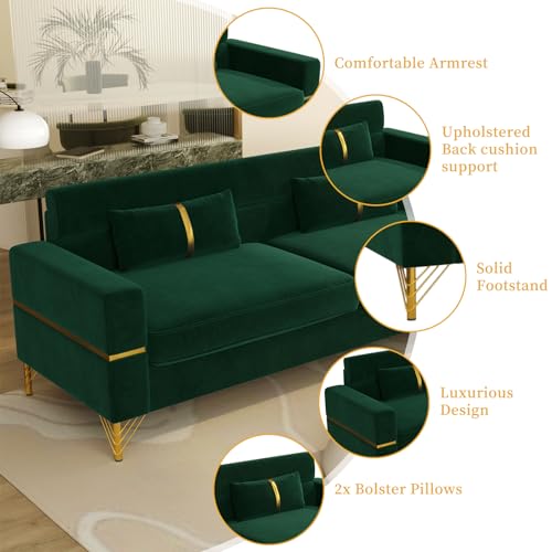 86 " Velvet couch, 3 Seater Sofa Oversized with 2 Pillows, Modern Loveseat Sofa with Armrest, Mid-Century Tufted Sofabed , Comfy Couches for Bedroom, Sofa Couch for Office,Living Room,Apartment, bige