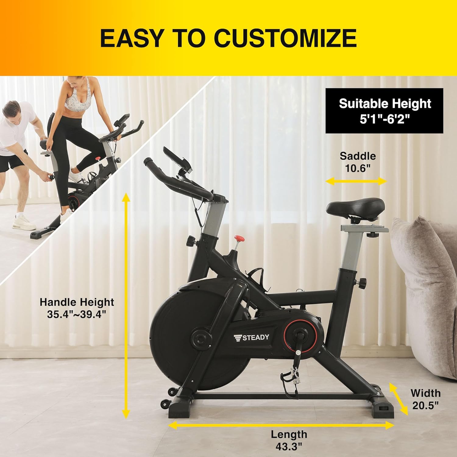 STEADY JAPAN Stationary Exercise Bike for Home - Cycling Bike with LCD Monitor & Comfortable Seat Cushion, ST128