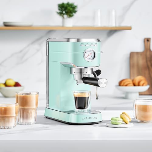 CASABREWS CM5418 Espresso Machine 20 Bar, Compact Espresso Maker with Steam Milk Frother, Stainless Steel Coffee Machine with 34oz Removable Water Tank for Cappuccino, Latte, Silver