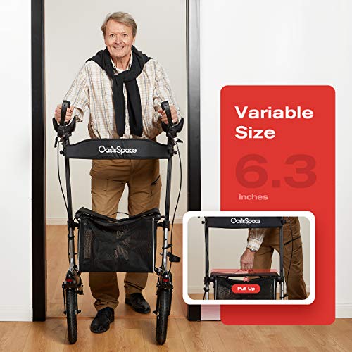 OasisSpace Upright Walker with 12” Pneumatic Wheel, All Terrain Up Rollator with Seat for Outdoor Use, Tall Armrest Rolling Walkerds Mobility Walking Aid with Pneumatic Tires for Seniors