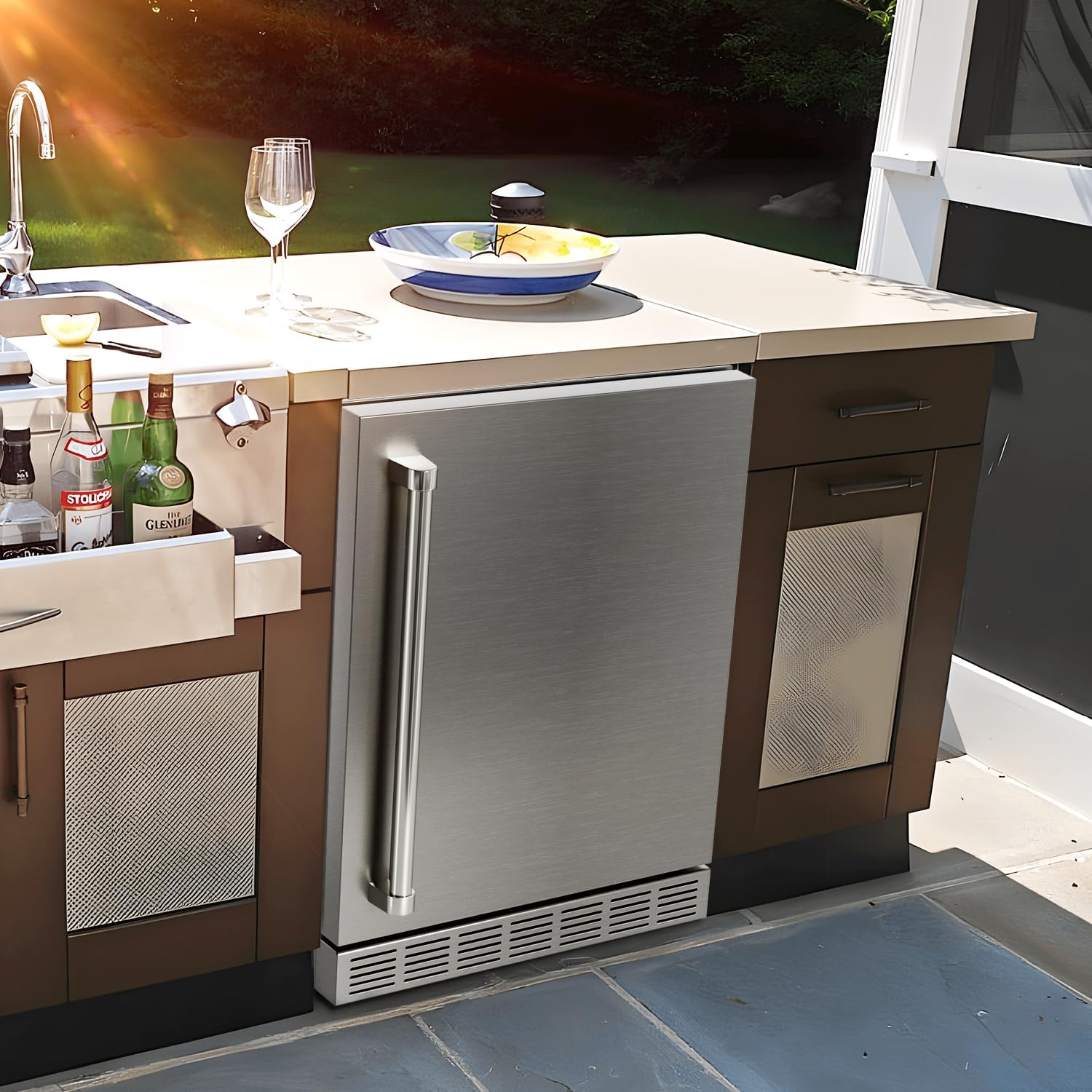 24 Inch Outdoor Refrigerator, Built-in Stainless Steel Beverage Beer Cooler Under Counter Fridge, Indoor/Outdoor Refrigerator with 3 Shelves for Patio Kitchen and Commercial Use