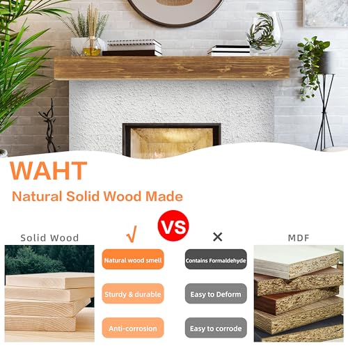 60" Rustic Wood Fireplace Mantel | Wall-Mounted & Floating Shelf for Home Decor