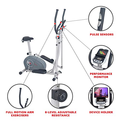 Sunny Health & Fitness 2-in-1 Magnetic Elliptical Upright Bike Essential Workout, Full-Body Exercise, Adjustable Seat Plus Multi-Function Digital Monitor, Optional SunnyFit App Bluetooth Connectivity