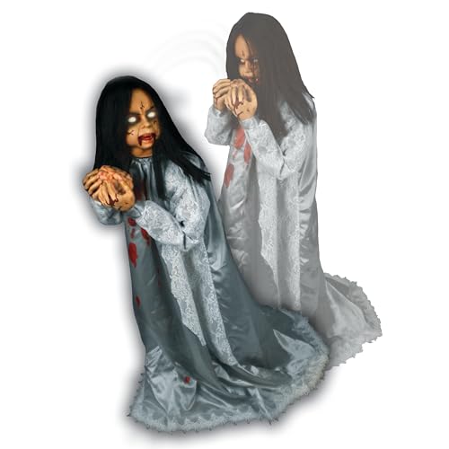 Haunted Hill Farm Life-Size 2.9-Ft Animatronic Gravely Granny by Tekky Halloween Decoration with Motion-Activated Sounds