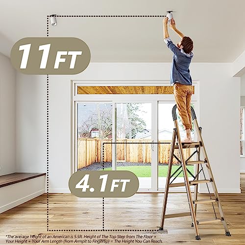 SOLADDER 5 Step Ladder, Folding Step Stool, Lightweight Aluminum Foldable Black Ladder for 10 Foot High Ceiling with Anti-Slip Wide Sturdy Pedal and Handgrip, Multi-Use for Home (300 lbs Capacity)