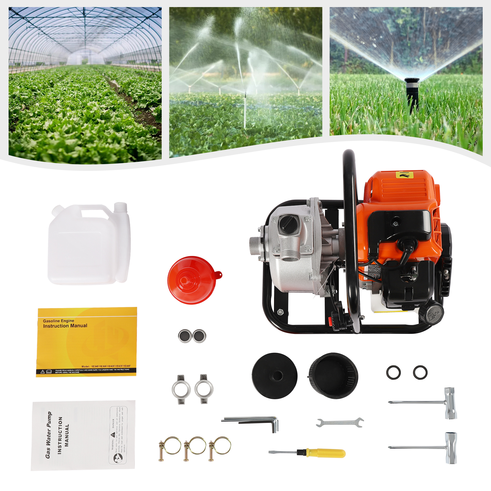 Aiqidi 1-Inch Gas-Powered Water Transfer Pump, 1.7HP 43CC 2 Stroke Portable Gasoline Water Pump for Gardening Irrigation 6500Rpm