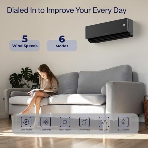 DELLA 12000 BTU Mini Split AC Wifi Enabled Work with Alexa 17 SEER2 Energy Saving Cools Up to 550 Sq.Ft & 1 Ton Pre-Charged Heat Pump Ductless Inverter System (JPB Series with R32 refrigerant)