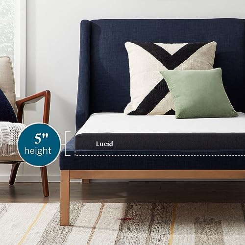 Lucid 5 Inch Firm Gel Memory Foam Mattress + Premium 100% Waterproof Cotton Terry Top Mattress Protector - Twin Size