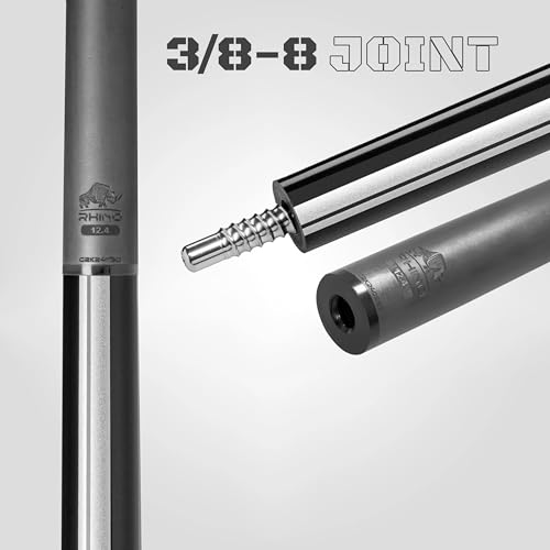 RHINO Nebula 2 Pool Cue - 100% Carbon Fiber Shaft & Composite Butt. Time Crystal Tip, Pro Taper Design, 12.4 mm,12.8 mm. 3/8-8 Joint, 3D Friction Grip. Low Deflection Pool Cue