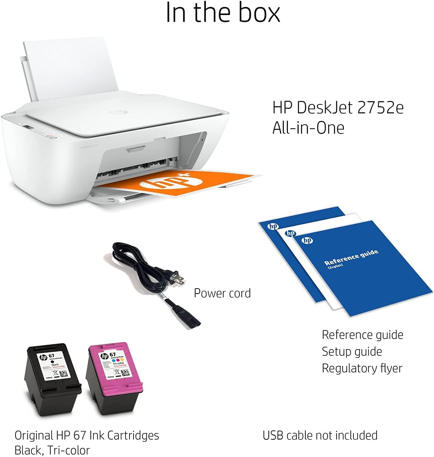 H-P DeskJet 2752e Wireless All-in-One Color Inkjet Printer for Home, Office, Print, Copy, Scan, Wireless, USB Connectivity, Mobile Printing with Bools USB Printer Cable