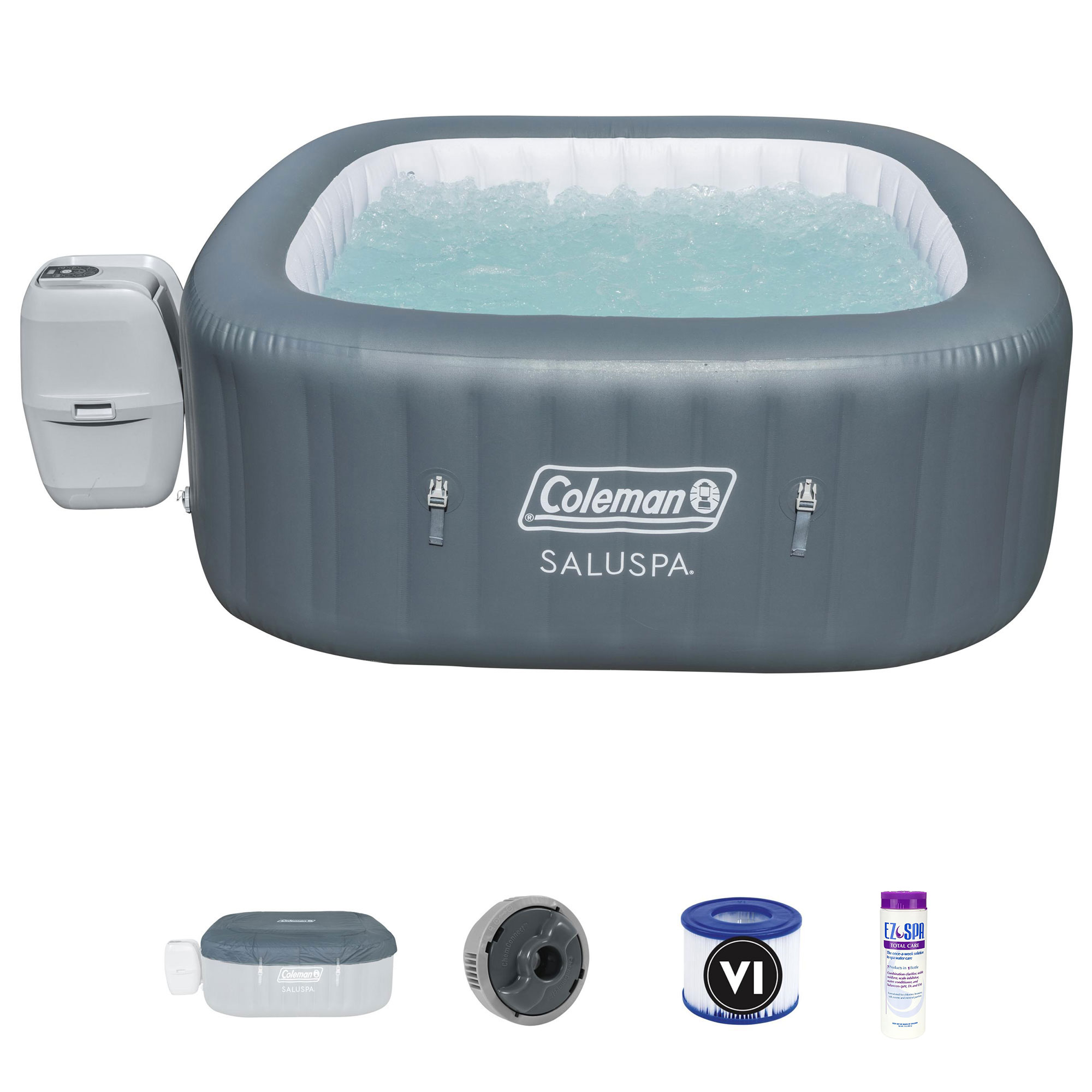 Coleman SaluSpa 4 Person Inflatable Hot Tub w/ EZ Spa Water Treatment Blend