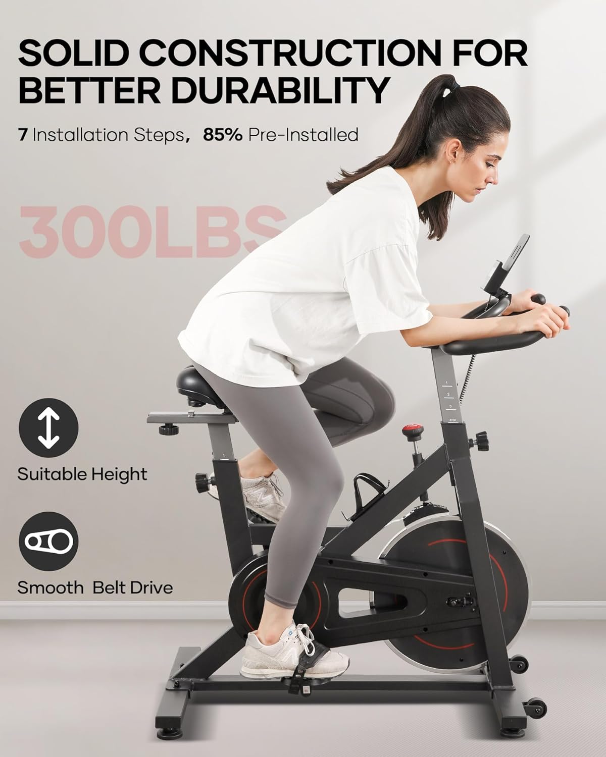 Exercise Bike Stationary Bikes for Home Cycling Bike Indoor Bike with Resistance Comfortable Seat Cushion LCD Monitor Silent Belt Drive Heavy Flywheel 300lbs Weight Capacity