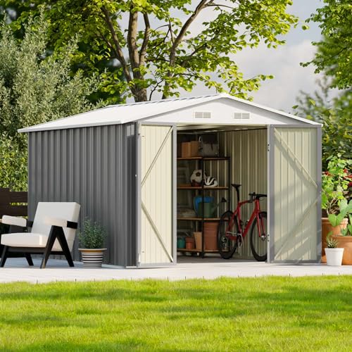 Patiowell 3 x 3 FT Outdoor Storage Shed,Small Garden Tool Storage Shed with Sloping Roof and Single Lockable Door, Outdoor Shed for Backyard Garden Patio Lawn, Grey