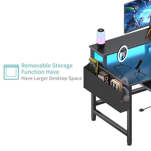 Lufeiya Computer Desk with File Drawers Cabinet, 47 Inch Home Office Desks with Keyboard Tray, Gaming Desk with LED Lights and Power Outlets, Writing Table PC Desks with Monitor Stand, Rustic Brown