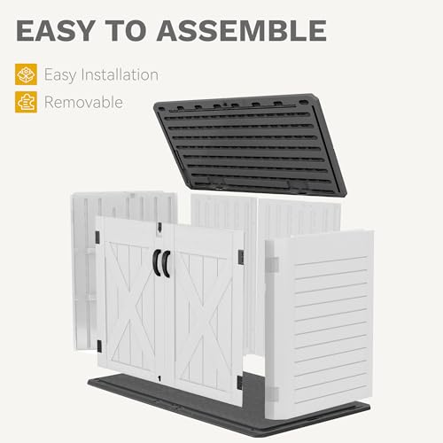 DWVO Outdoor Weather-Resistant Horizontal Storage Shed, 35 Cu Ft Capacity, Lockable and Waterproof, Suitable for Storing Garden Tools, Light Gray