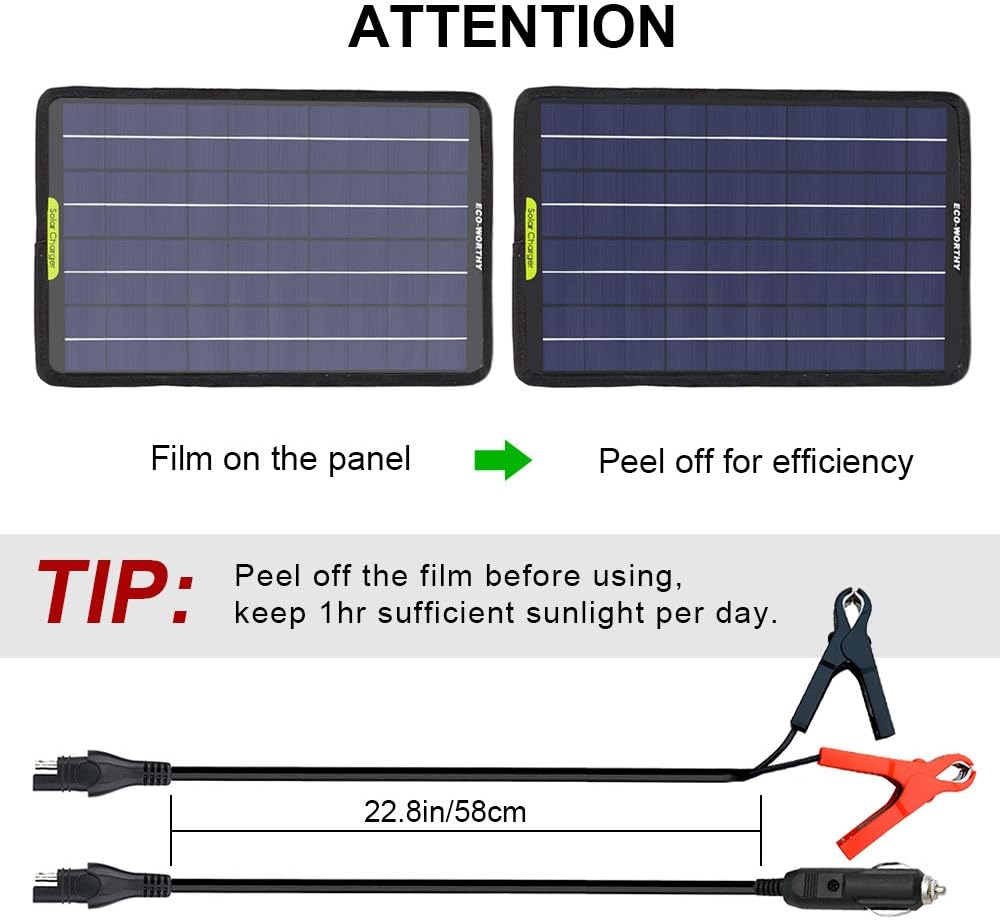 ECO-WORTHY 12 Volt 10 Watt Solar Car Battery Charger & Maintainer, Solar Panel Trickle Charger, Portable Power Backup Kit with Alligator Clip Adapter for Car, Boat, Automotive, Motorcycle, RV