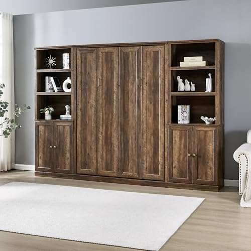 Queen Size Murphy Bed Wall Bed with a Storage Shelf, Space-Saving Wall Bed for Multipurpose Guest Room or Home Office - Gray