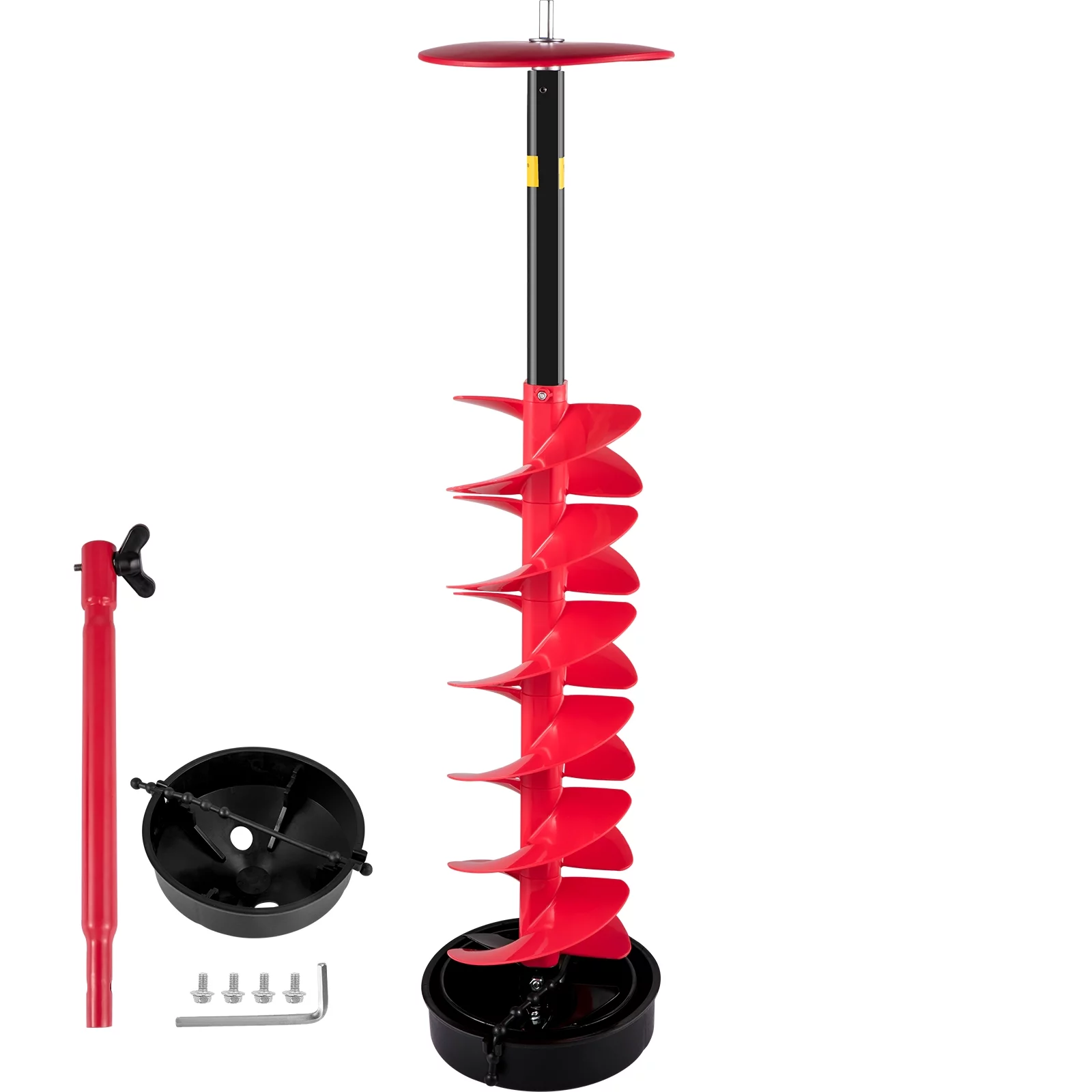 VEVOR Ice Drill Auger, 6'' Diameter Nylon Ice Auger, 39'' Length Ice Auger Bit,Auger Drill with 11.8" Extension Rod,Auger Bit w/ Drill Adapter,Top Plate & Blade Guard for Ice Fishing Ice Burrowing Red