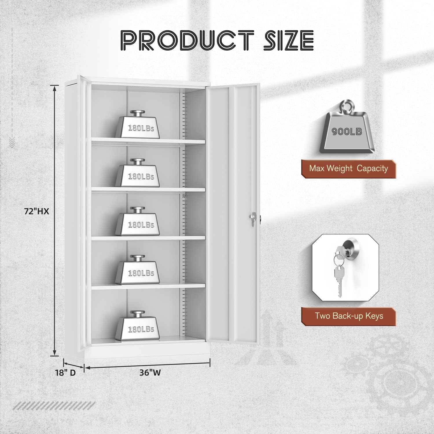 Metal Storage Garage Cabinets with Locking Doors and Adjustable Shelves, 72 inch Tall Steel Storage Cabinet for Office, Home (White)