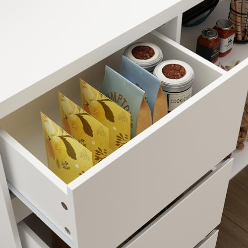 ECACAD 80.7" Kitchen Island with Storage, Wood Kitchen Prep Table White Stationery Storage Cabinet with 3 Drawers, Open Shelves & 2 Cabinets for Dining Room