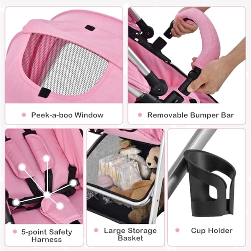 BABY JOY 2 in 1 Convertible Baby Stroller, High Landscape w/Reversible Seat, Removable Footmuff, Adjustable Backrest & Canopy, Foldable Infant Pram Stroller for 0-36 Months Babies, Pink