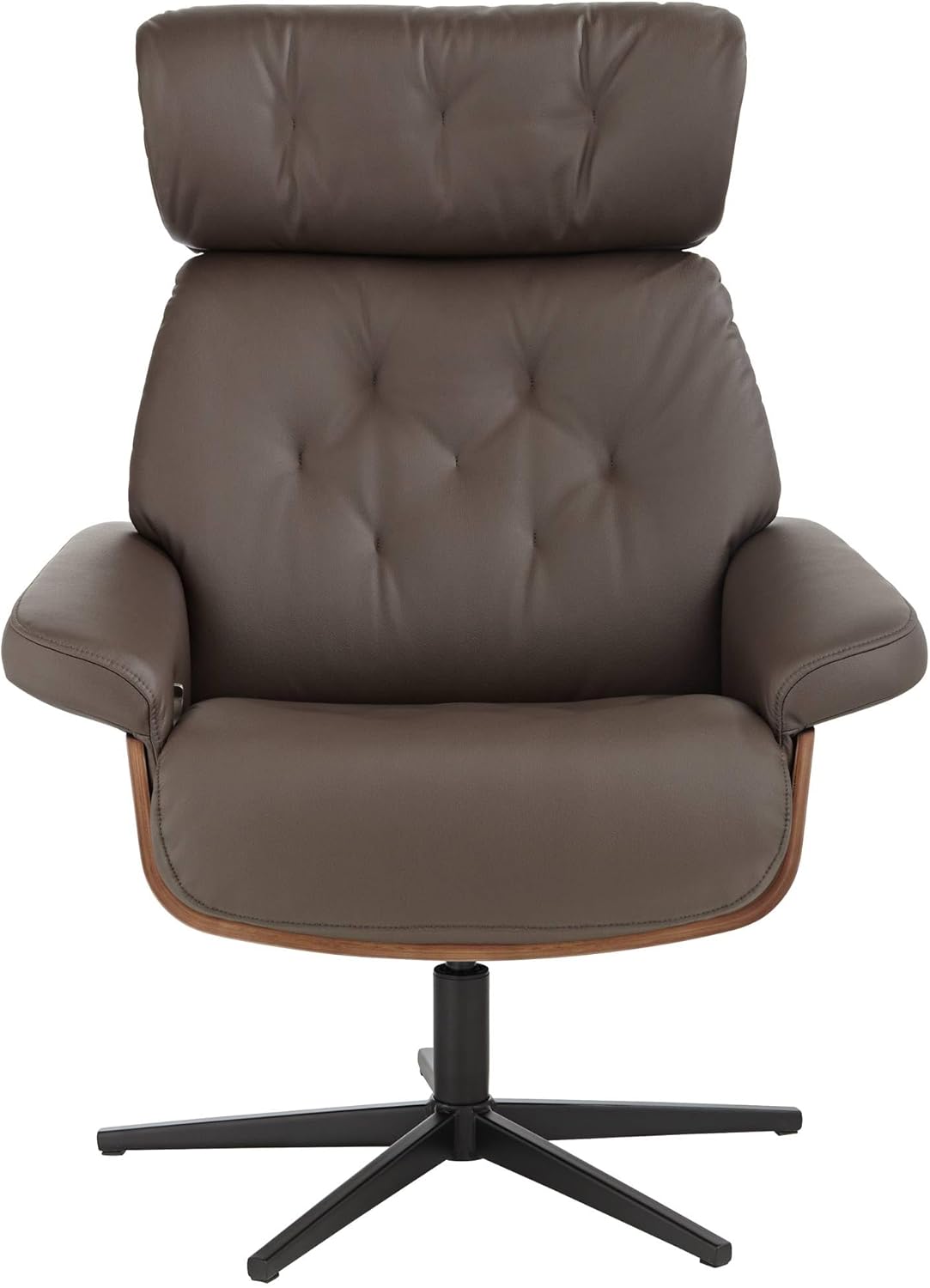BenchMaster Malibu Chocolate Tufted Faux Leather Swivel Recliner and Slanted Ottoman