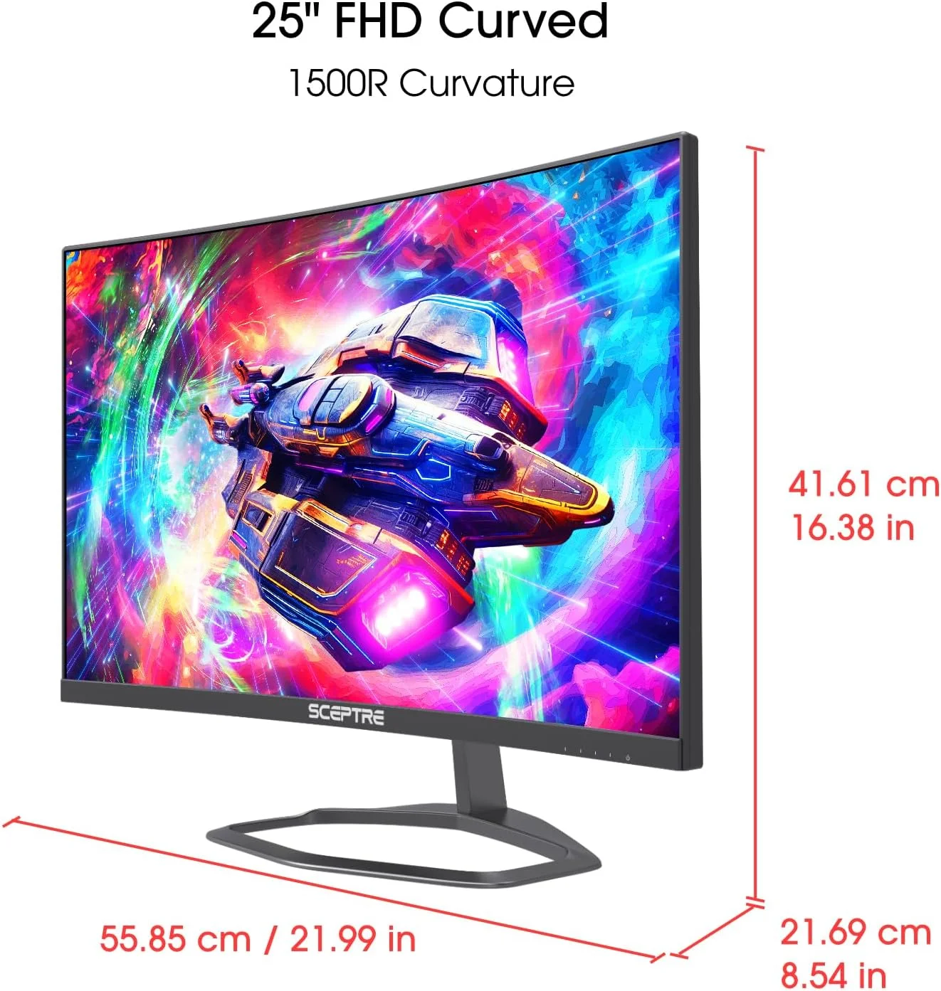 Sceptre Curved 24.5-inch Gaming Monitor up to 240Hz 1080p R1500 1ms DisplayPort x2 HDMI x2 Blue Light Shift Build-in Speakers, Machine Black 2023 (C255B-FWT240) - Radiant Selections