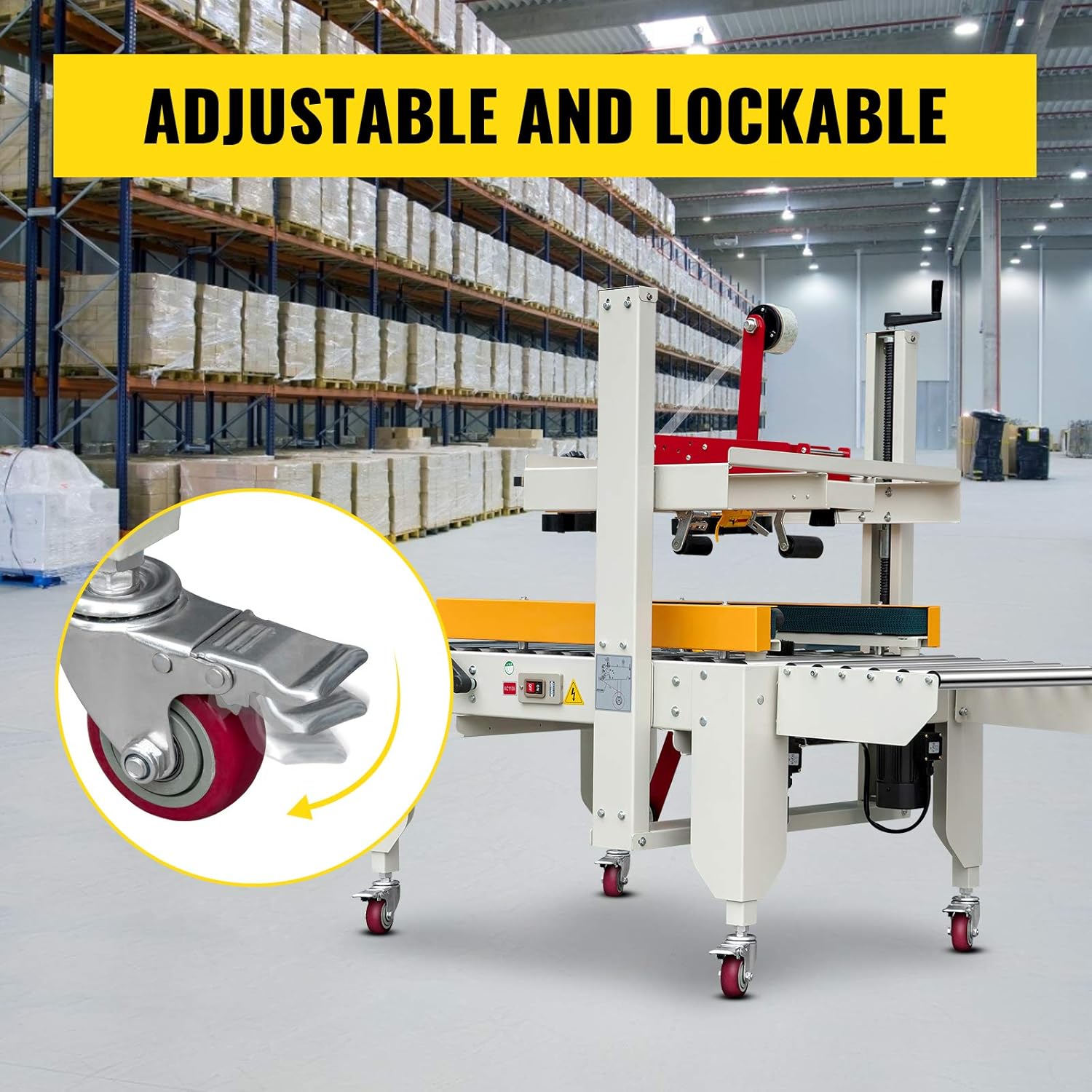 VEVOR Box Sealing Machine, 180W Case Sealer, Carton Sealer 0-18 m/min in Conveying Speed, Automatic Box Sealer, Double-Flap Case Sealer, Carton Taping Machine with Four Rolls of Tape