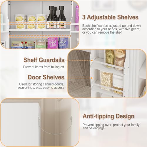 75.2" Tall Metal Pantry Cabinet, Storage Cabinets with 4 Door and 4 Adjustable Shelves, Black Kitchen Pantry Storage Cabinet, Freestanding Cupboard for Kitchen Dining Room Living Room Bathroom