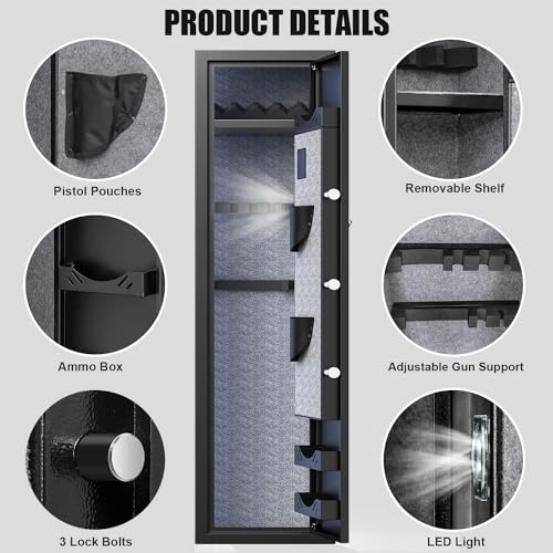 Fireproof Long Gun Safe for Rifles, 5-7 Digital Rifle Gun Safe with LCD Touch Screen Keypad, Quick Access Heavy Gun Safe for Rifles and Pistols with Dual Alarm System, Mute Mode