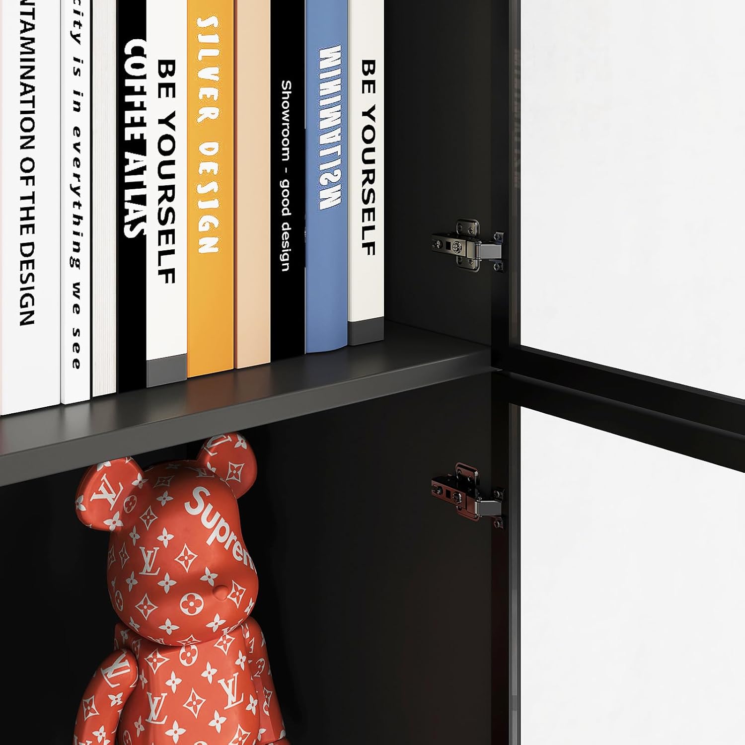 Display cabinet with LDE light and Glass Doors, Bookcase Bookshelf, Wooden Display Cabinet for Home Office, Living Room, and Dining Room - Black (31.5 "W x 16.5 "D x 78.7 "H)