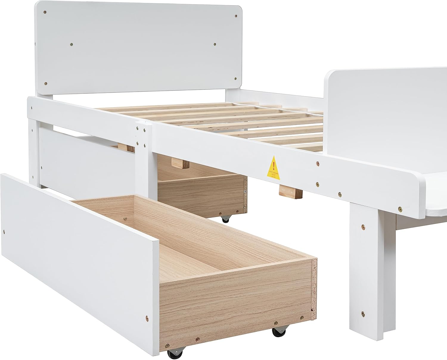 Bellemave Twin Size Platform Bed with Footboard Bench, Low Platform Bed Frame with Storage Drawers for Kids Boys Girls,Solid Wood Twin Bed Frame (Twin,White)